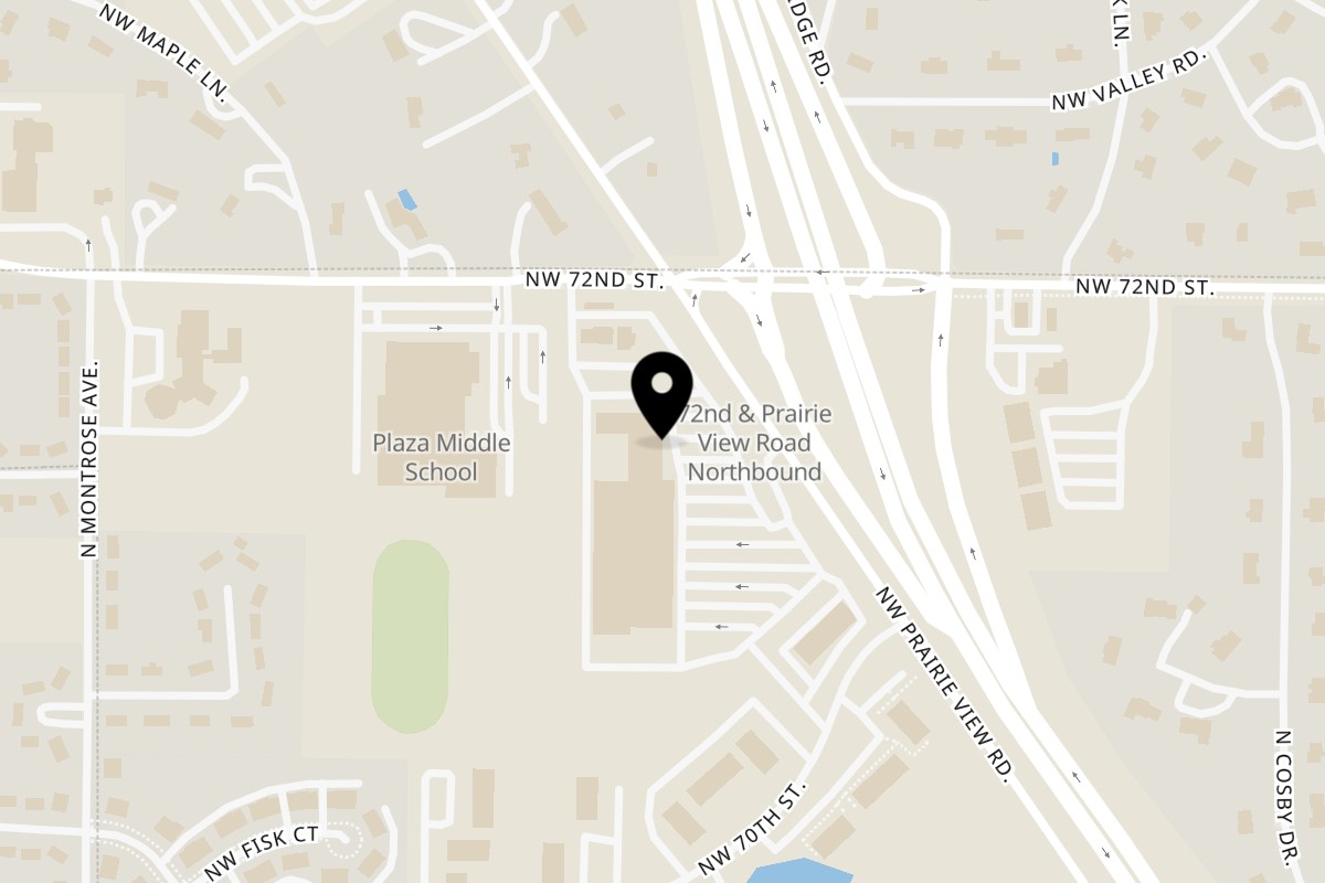 Map showing the location of ThaiThai Sushi Restaurant on 7106 NW Prairie View Rd in Kansas City